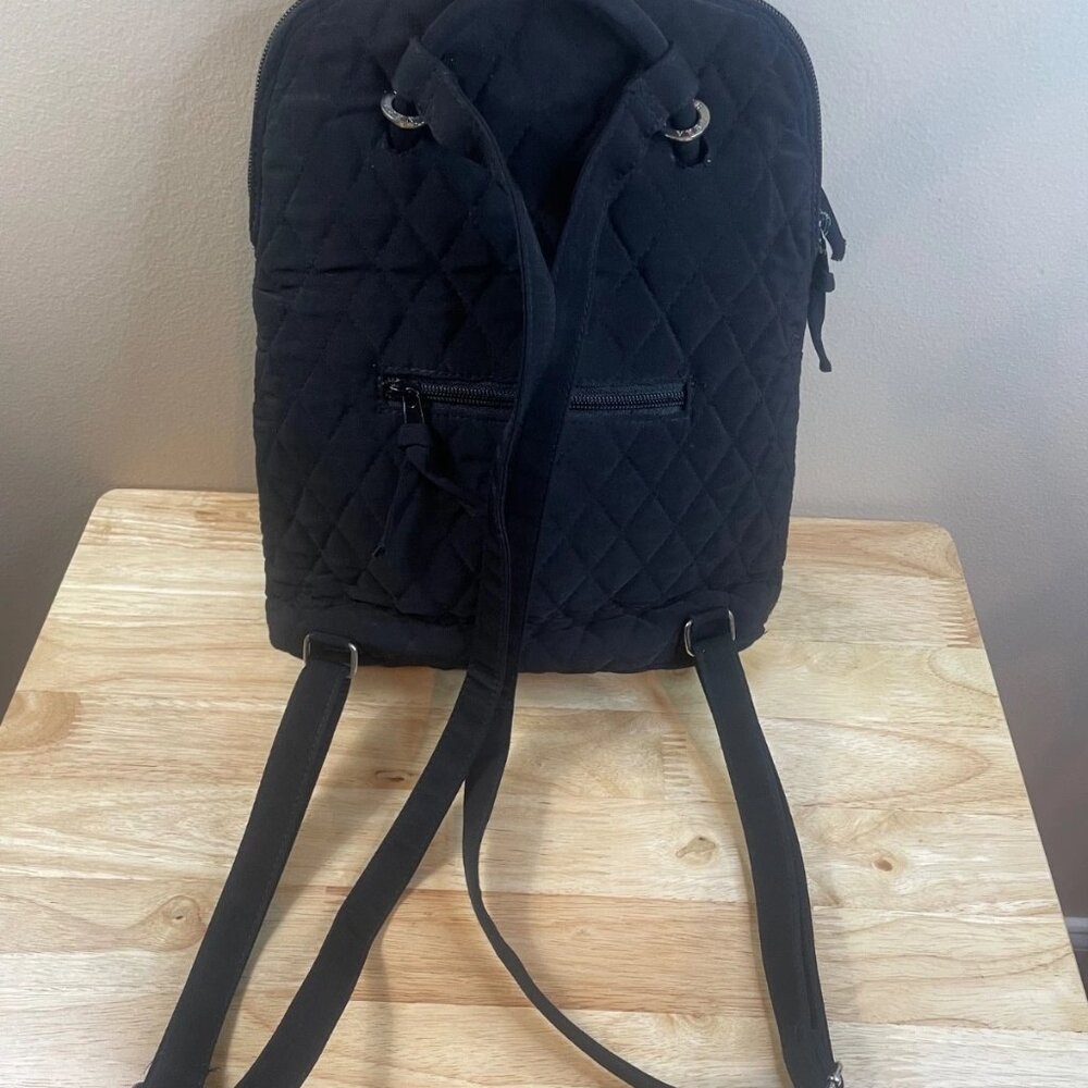 Vera Bradley Black Quilted Backpack Mini Small Lightweight Travel School Bag - Picture 3 of 5